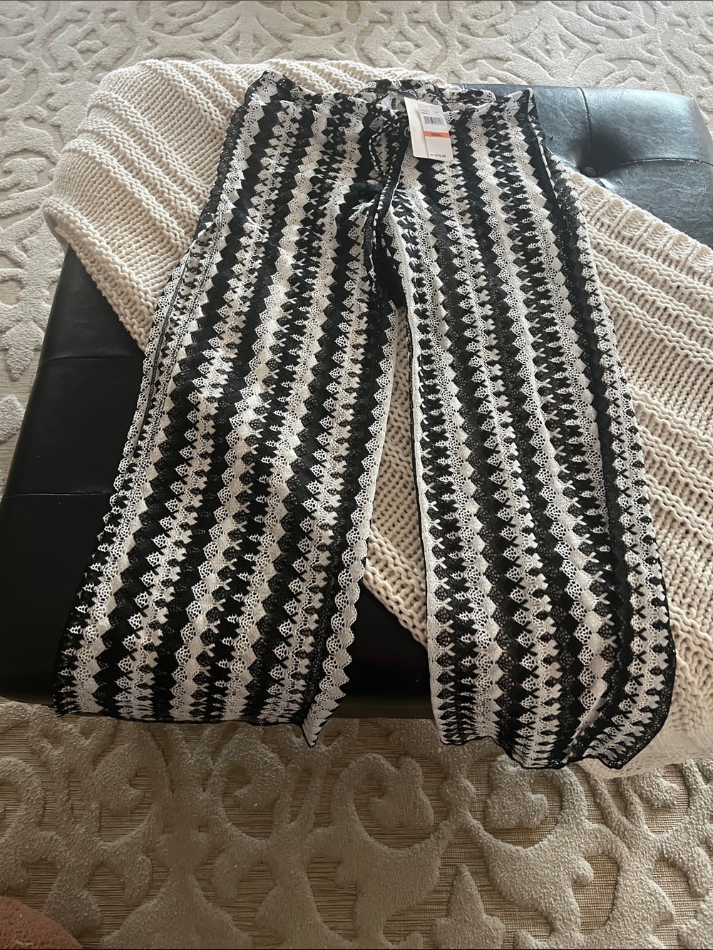 BECCA Black and White Crochet Stripe Swim Coverup Pants